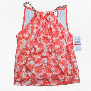 Michael Michael Kors Coral Orange Pink Tropical Tankini Halter Swim Top Size XS